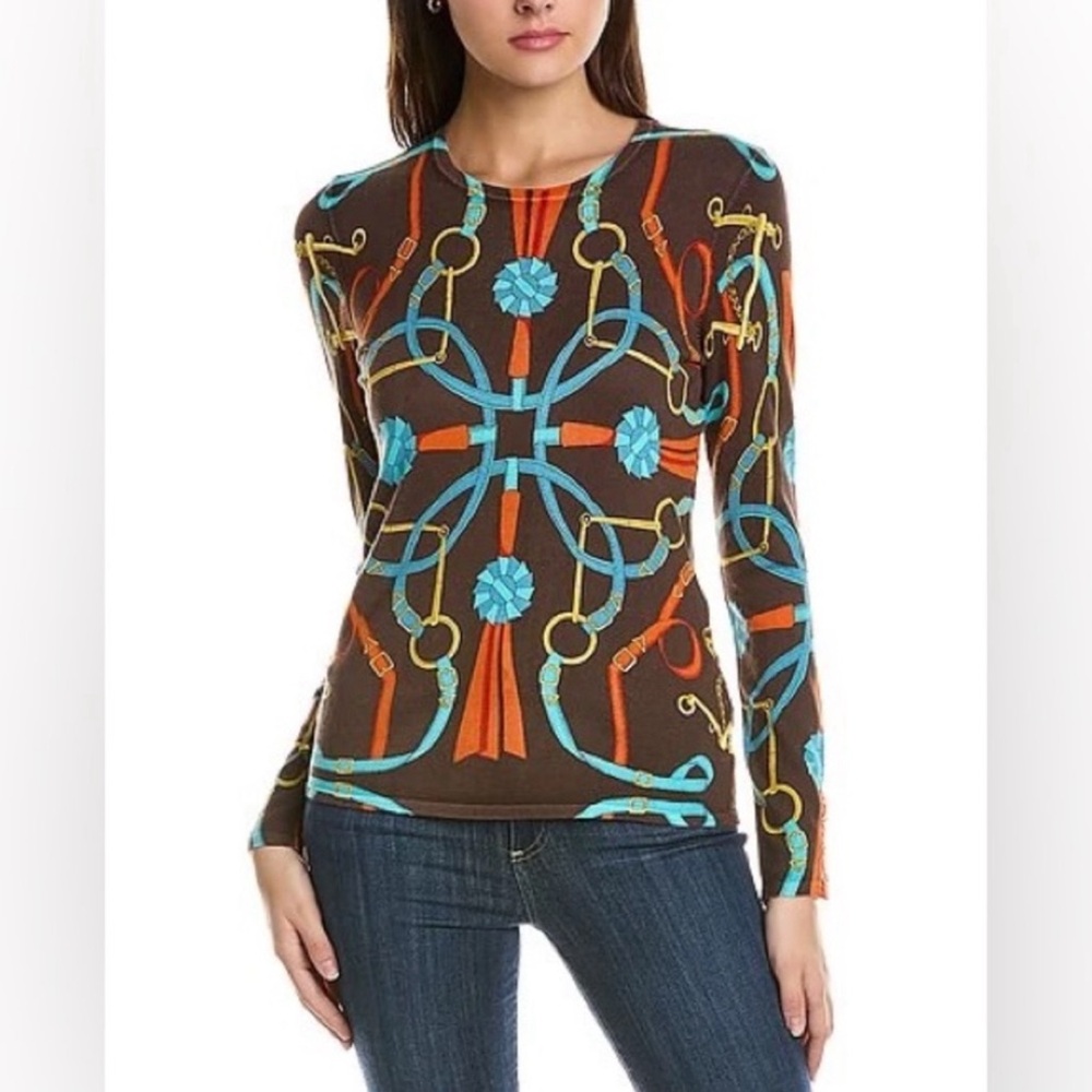 J. McLaughlin Brown Equestrian Cotton Modal Knit Sweater Top XS